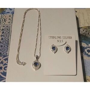 ROSS-SIMONS Genuine Blue & White Sapphire Marquise/Round Halo Necklace/Earrings